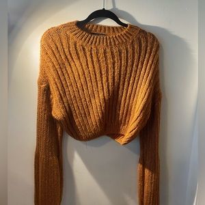 Cropped SHEIN Terra Cotta Knit Sweater with Balloon Sleeves